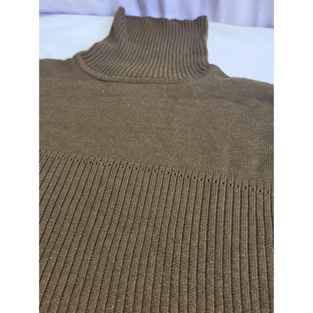 Sharon Young Sportswear Brown Ribbed Turtleneck Sweater Vintage Mixed Knit L - Picture 2 of 6